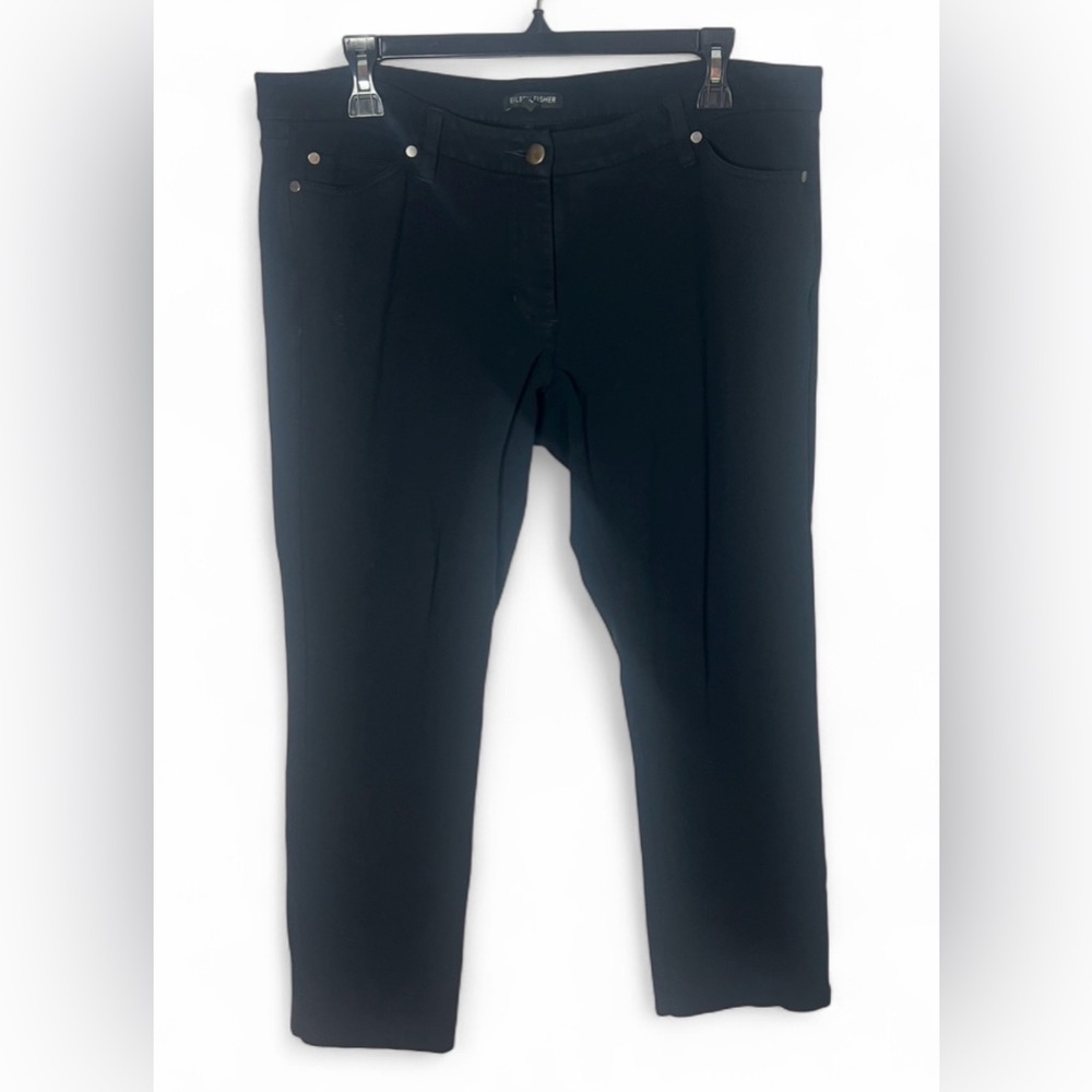 Eileen Fisher Black Straight Leg Mid Rise Crop Pants Capsule Quiet Luxury Sz 14